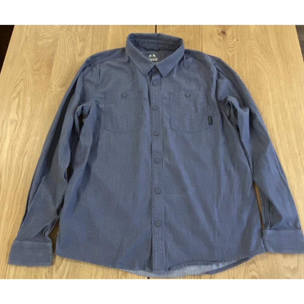 KUIU Shirt Mens Med Blue Long Sleeve‎ Chambray Terrace Hiking Button Up Stretch